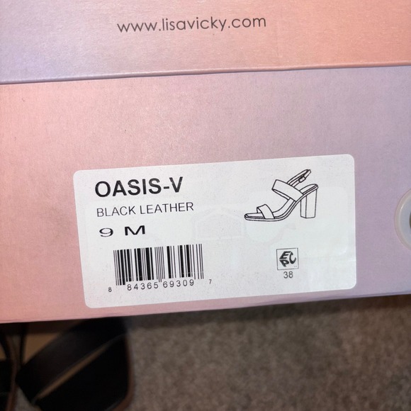 Lisa Vicky‎ Oasis-V Black Leather Heeled Sandals Square Toe Ankle Strap Size 9M - Picture 5 of 5